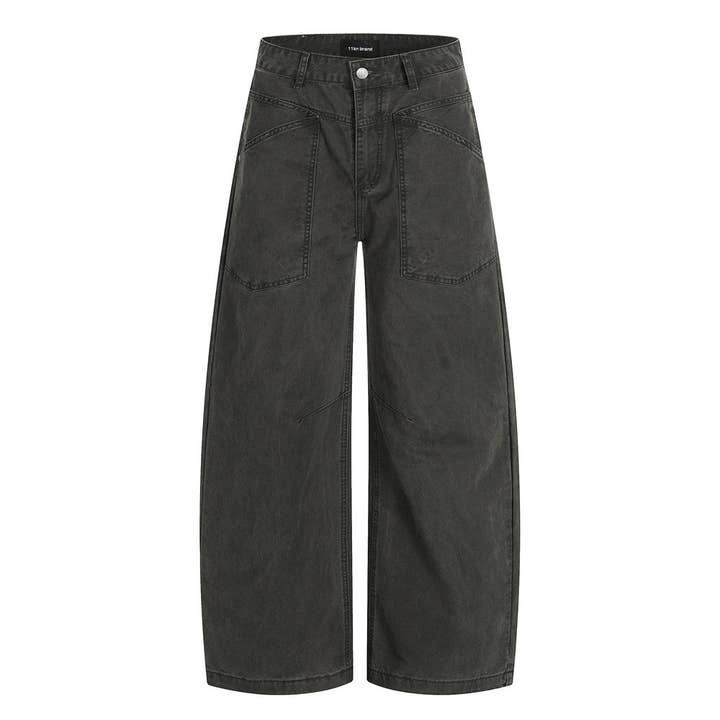 Men's Dark Gray Vintage Workwear Wide-Leg Jeans - front view