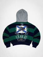 Men's hunter green cropped hoodie with eagle applique, patch and embroidery details