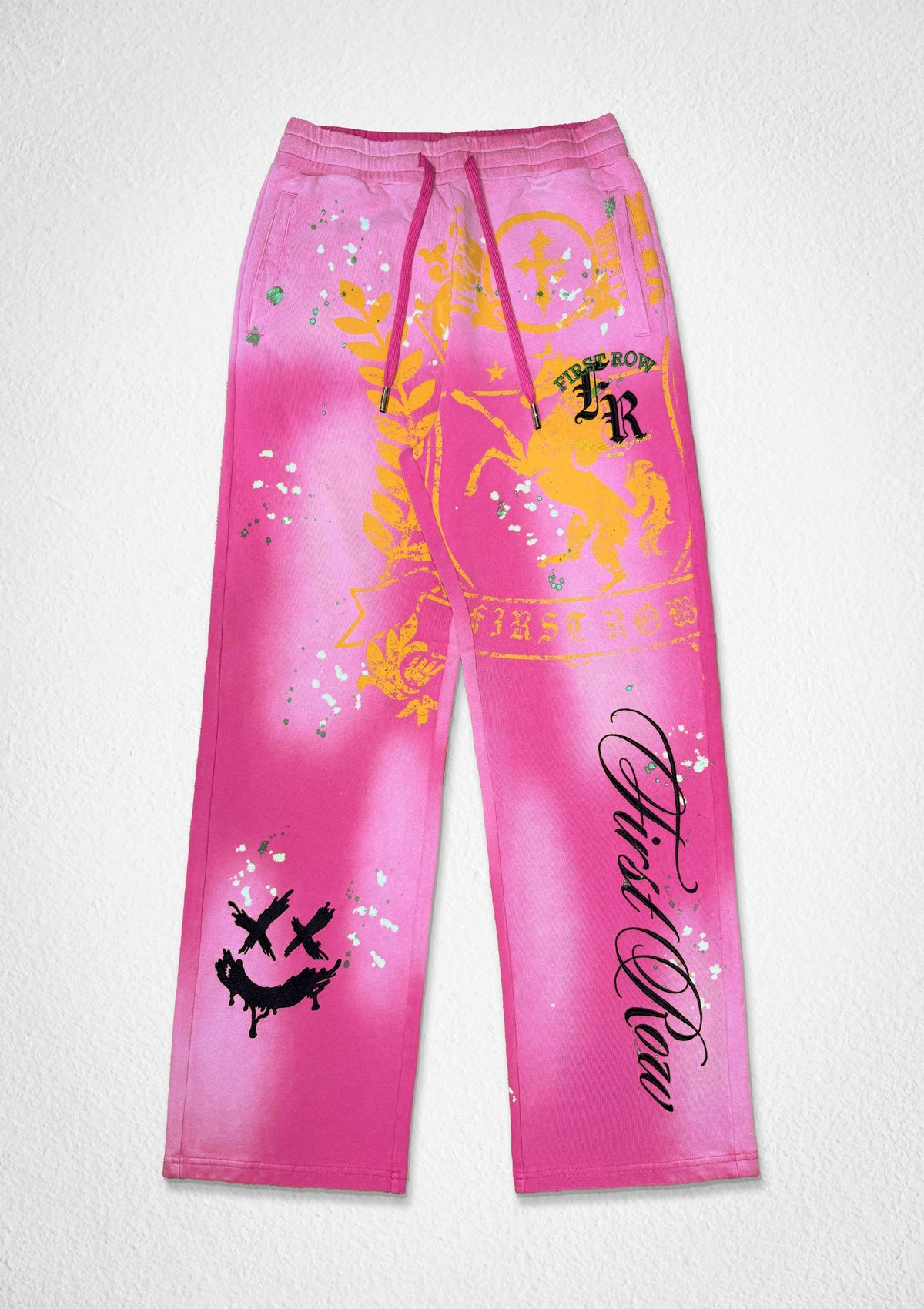 Men's pink french terry joggers with 86 embroidery and patch