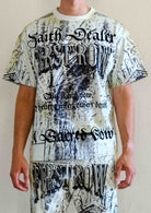 Men's celadon green washed graphic tee with flock print