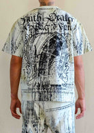 Men's celadon green washed graphic tee with flock print