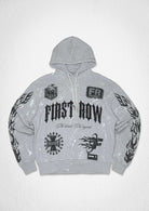 Men's light grey washed French terry pullover hoodie with flocked graphic