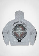 Men's light grey washed French terry pullover hoodie with flocked graphic
