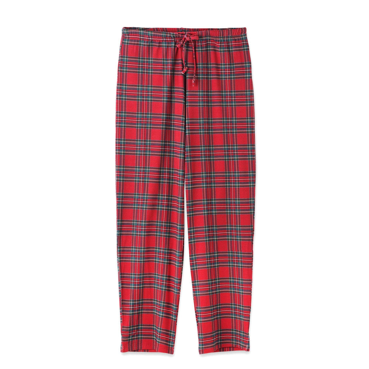 Men's Holiday Tartan Plaid Bamboo Pajama Pants in red – styled view