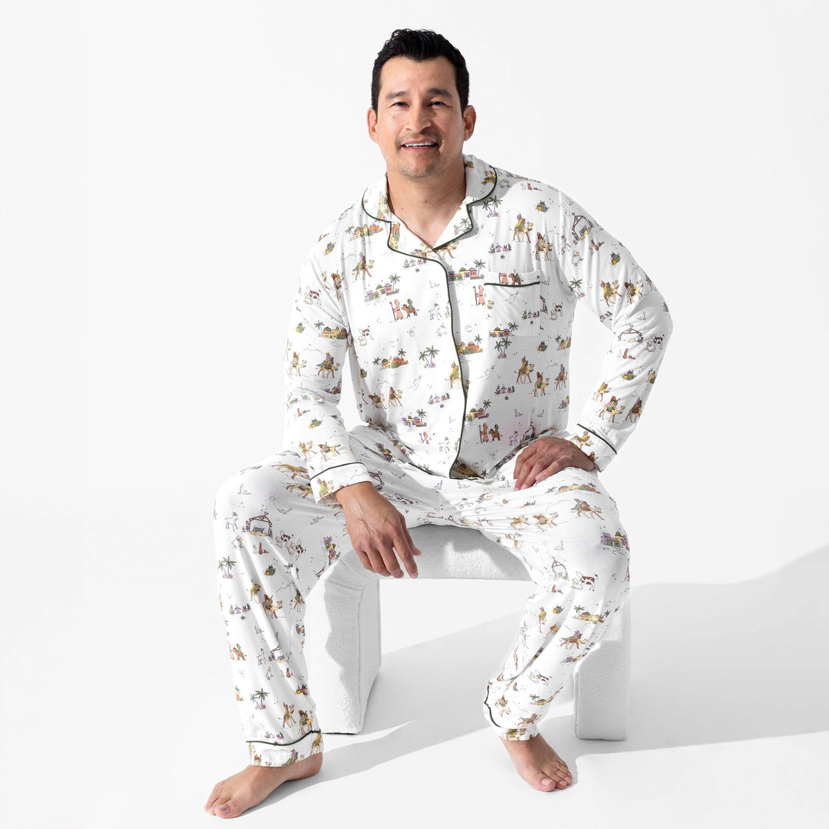 Men's Holy Night Bamboo Button-Up Pajama Set in holy night print – alternate view