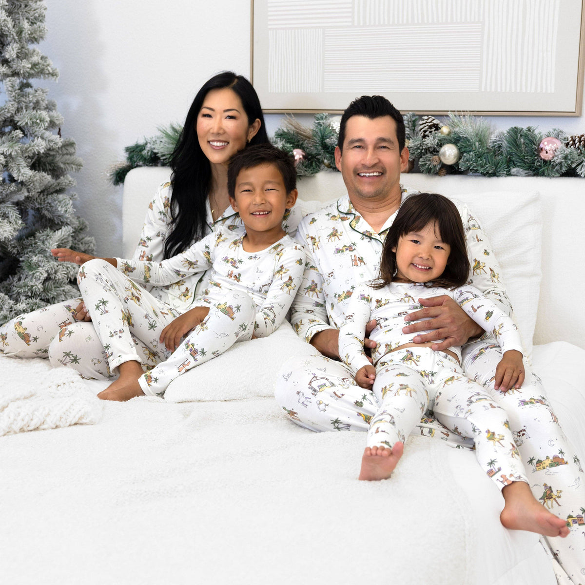 Men's Holy Night Bamboo Button-Up Pajama Set in holy night print – styled view