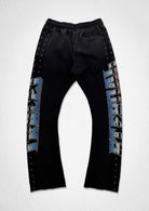 Men's black washed flare joggers with jewel stud detail