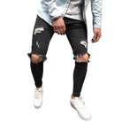 Men's Light Blue Ripped Slim-Fit Casual Jeans - view 4