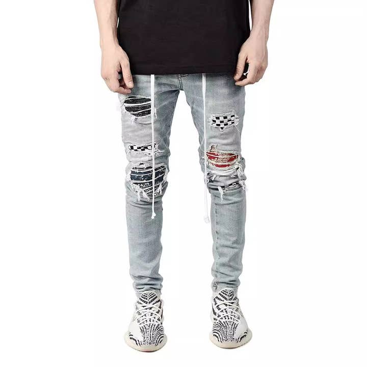 Men's Light Blue Slim-Fit Distressed Denim Jeans - view 5