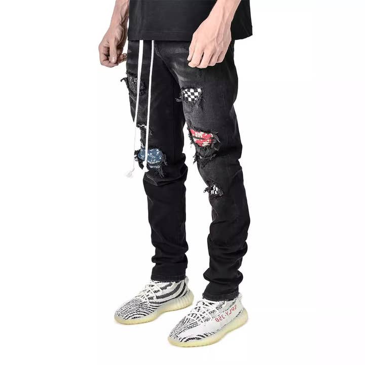 Men's Light Blue Slim-Fit Distressed Denim Jeans - view 6