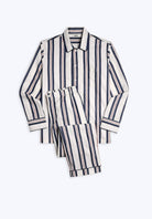 Men's Nautical Stripe Cotton Button-Up Pajama Set in navy stripe – front view