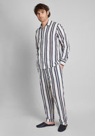 Men's Nautical Stripe Cotton Button-Up Pajama Set in navy stripe – detail view