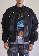 Men's black oversized utility MA-1 bomber jacket with quilted lining and zip front