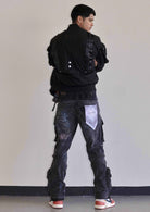 Men's black oversized utility MA-1 bomber jacket with quilted lining and zip front