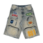 Men's light stone patchwork cargo denim jorts