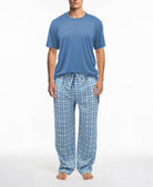 Men's Peach Fleece Short Sleeve Jogger Lounge Set in pink/powder blue – detail view