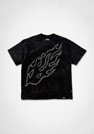 Men's black washed graphic tee with pearl stud and rhinestone embellishment