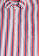 Men's Red & Blue Multistripe Cotton Button-Up Pajama Set in red/blue stripe – styled view