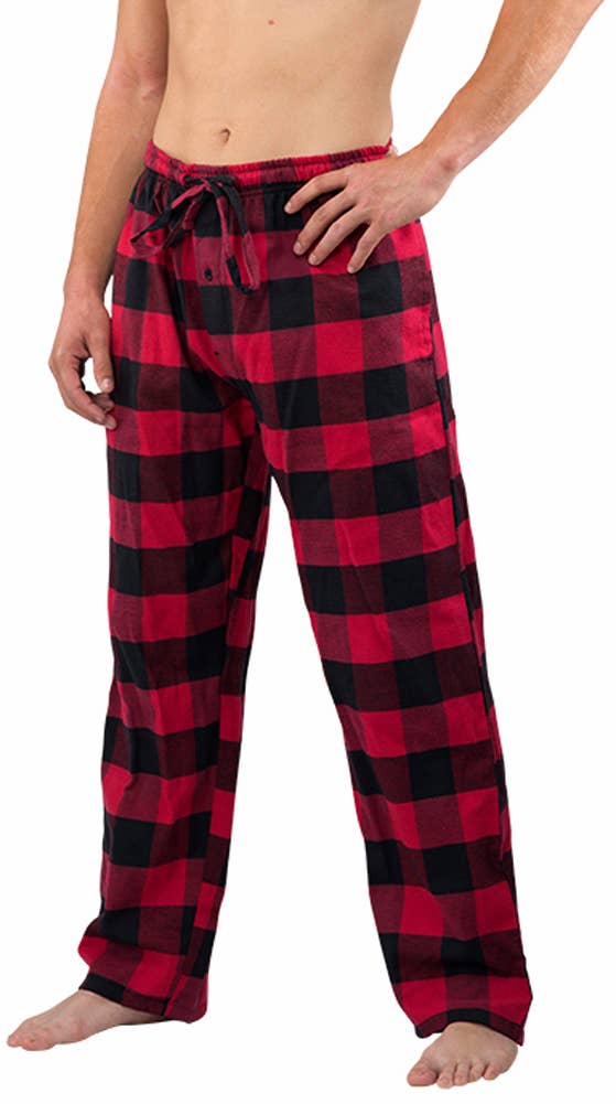 Men's Red Buffalo Plaid Flannel Pajama Pants in red buffalo plaid – styled view