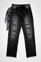Men's relaxed canvas workwear pants with bandana scarf detail in black stone