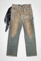 Men's light stone relaxed workwear jeans with bandana scarf detail