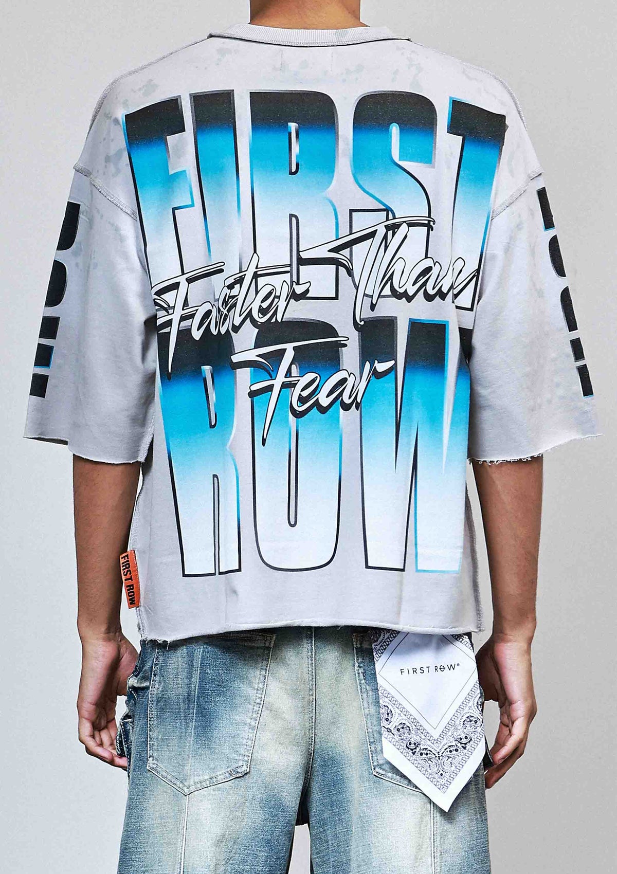 Men's light grey rhinestone 3/4 sleeve cropped terry tee