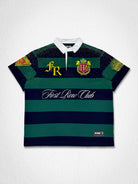 Men's hunter green washed club polo with rhinestone appliqué and embroidery