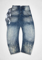 Men's medium stone barrel fit jeans with rhinestone and scarf detail
