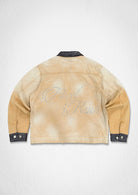 Men's wheat cotton canvas workwear jacket with rhinestone and leather applique details
