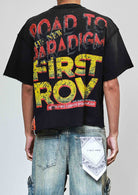 Men's black rhinestone cropped terry tee with raw edge hem