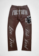 Men's caffe brown washed flare joggers with rhinestone graphic