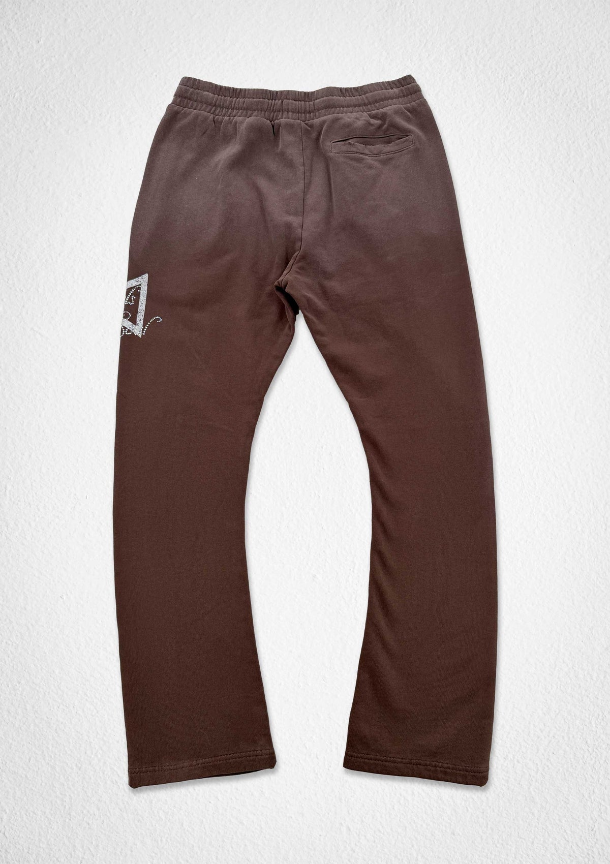 Men's caffe brown washed flare joggers with rhinestone graphic