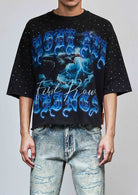 Men's black rhinestone graphic 3/4 sleeve cropped terry tee