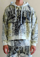 Men's celadon green washed cotton full-zip cropped hoodie with stone embellished graphic