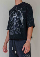 Men's black studded angel 3/4 sleeve cropped terry tee