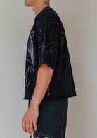 Men's black studded angel 3/4 sleeve cropped terry tee