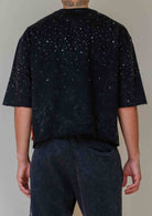 Men's black studded angel 3/4 sleeve cropped terry tee