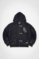 Men's black cotton canvas hooded workwear jacket with stud details