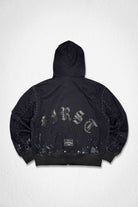 Men's black cotton canvas hooded workwear jacket with stud details
