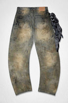 Men's light stone washed barrel fit jeans with scarf detail