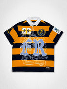 Men's gold washed cotton polo with crest patch and appliqué