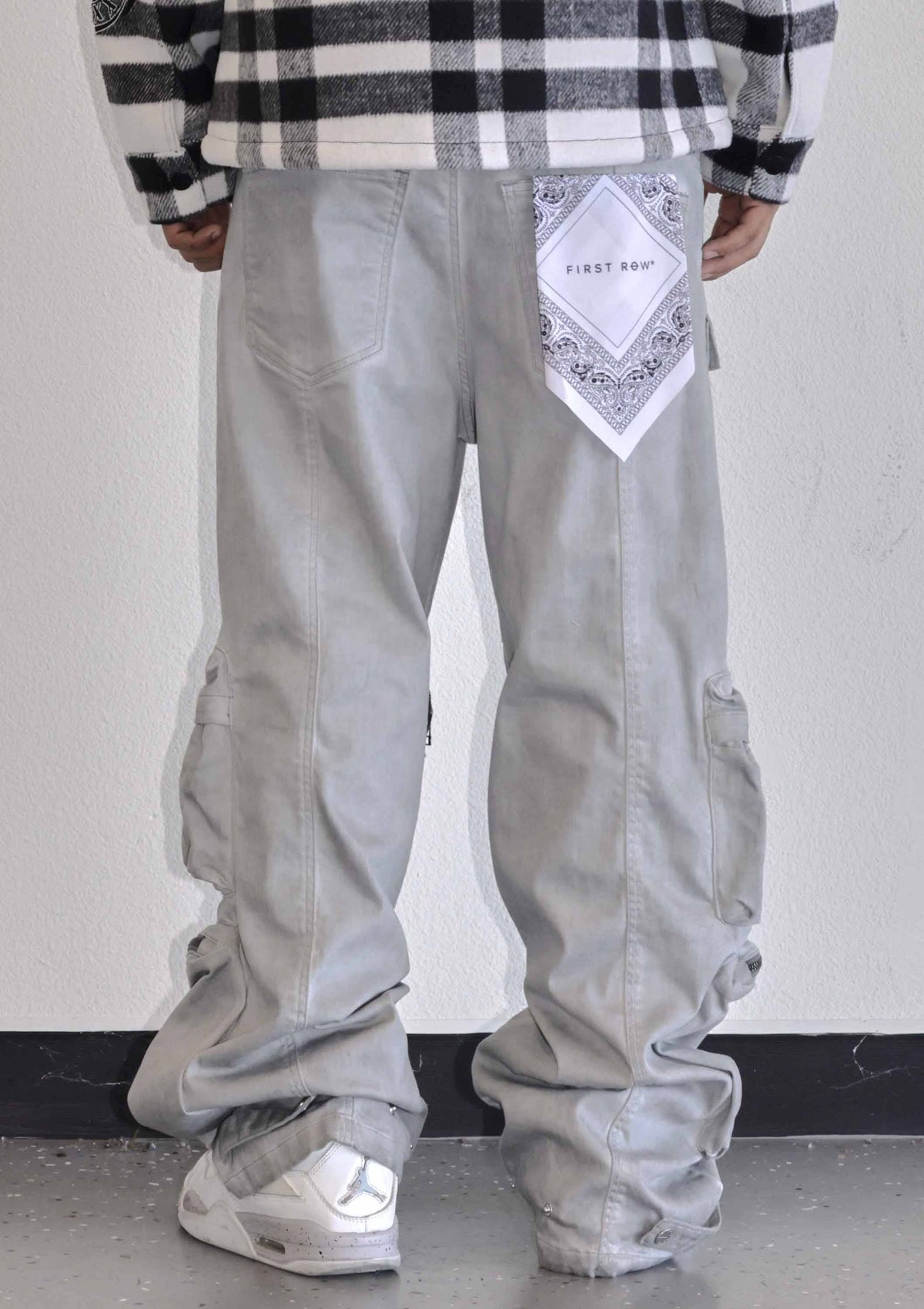 Men's grey stone Y2K wide fit utility cargo jeans