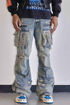 Men's medium stone Y2K wide fit utility cargo jeans