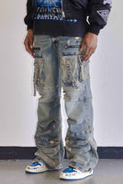 Men's medium stone Y2K wide fit utility cargo jeans
