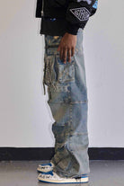 Men's medium stone Y2K wide fit utility cargo jeans