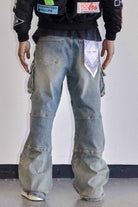 Men's medium stone Y2K wide fit utility cargo jeans