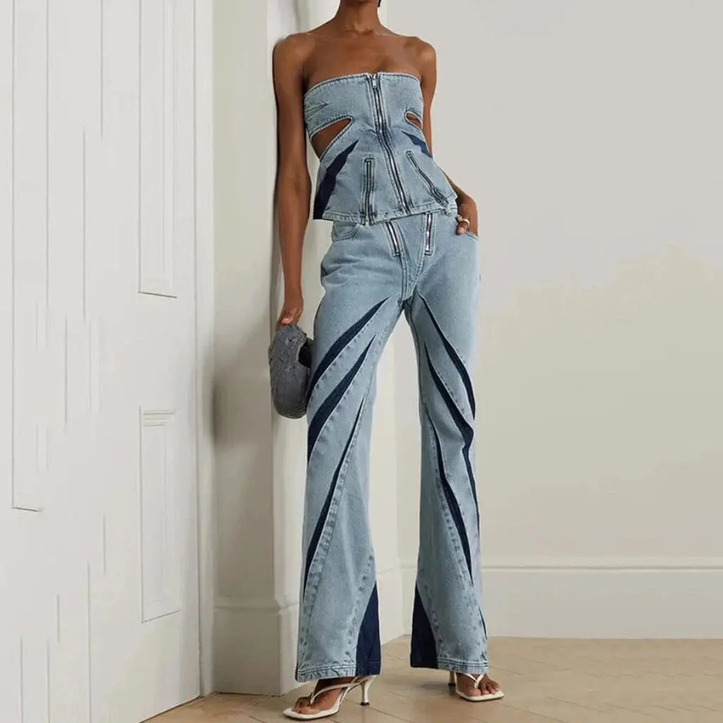 Light blue denim matching set - Epicplacess