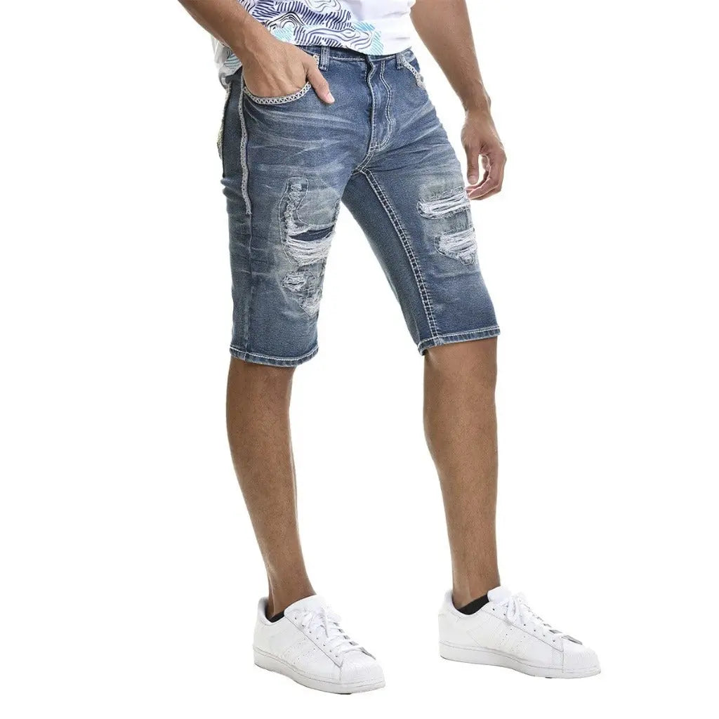 Raw hem denim shorts close detail - Epicplacess