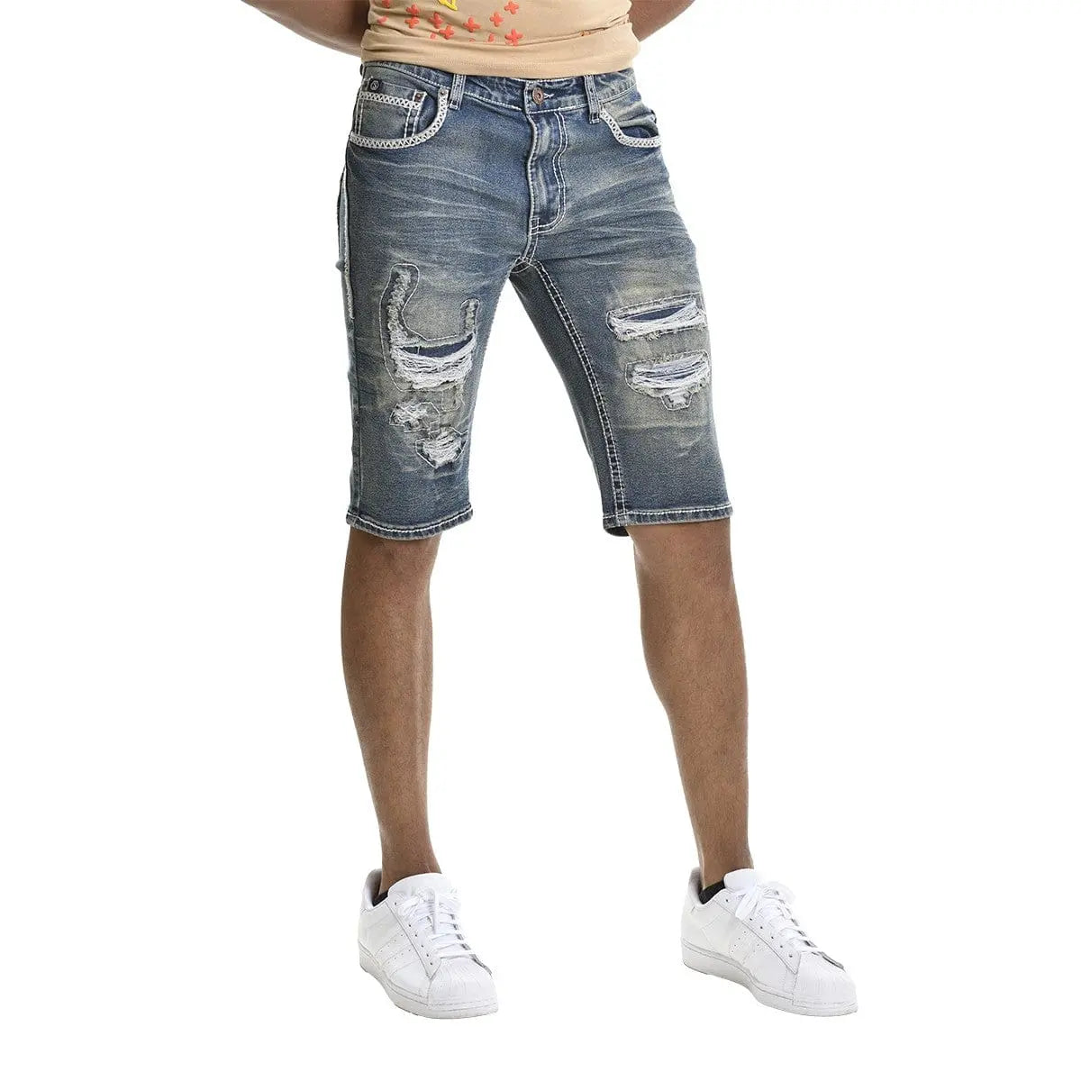 Raw hem denim shorts front view - Epicplacess