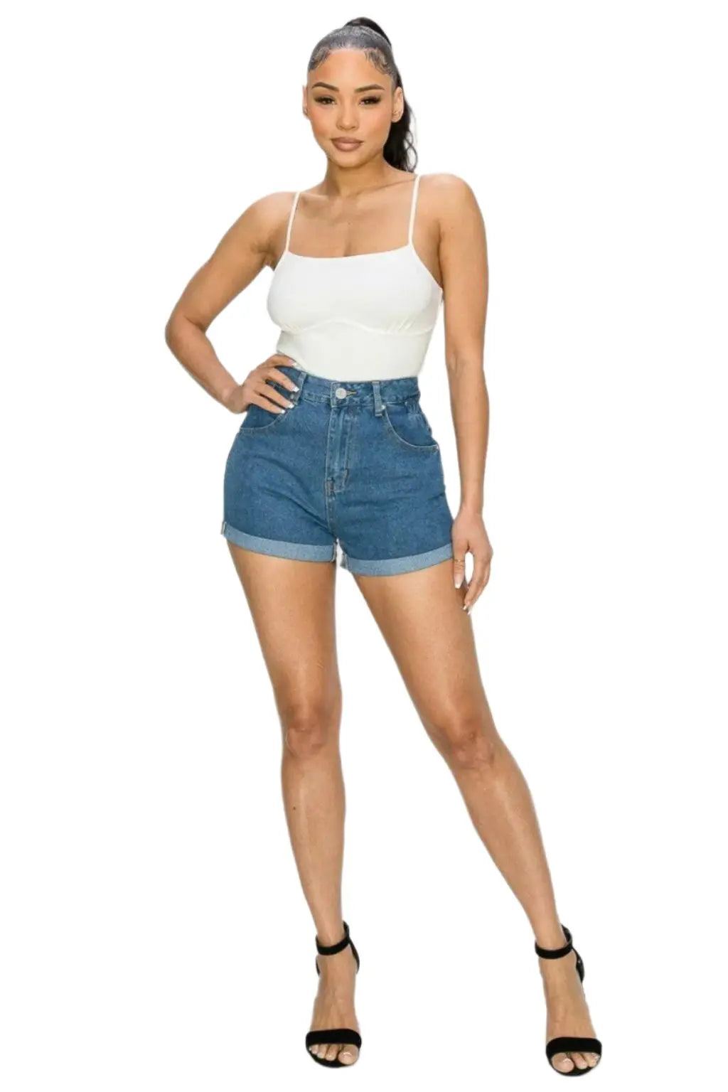 Blue rolled hem denim shorts - Epicplacess